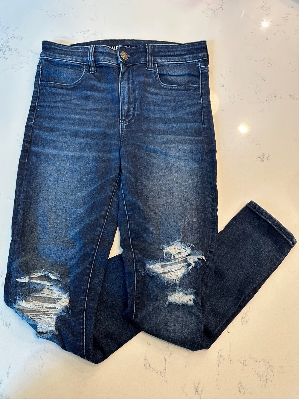 American Eagle Outfitters Distressed Hi-Rise Jegging High Waisted Jeans 8 Short